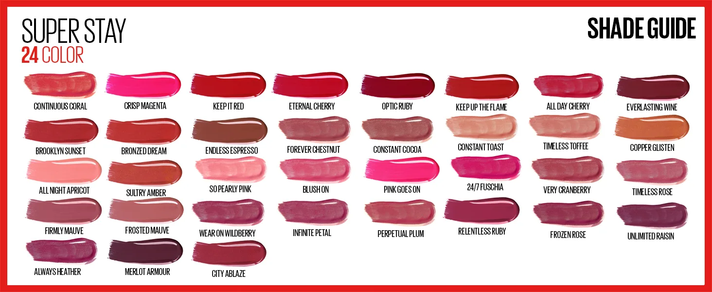 Catalogo labiales maybelline superstay 24 tonos